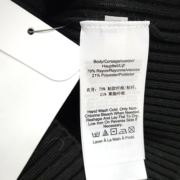 DKNY Women's Black Ribbed Knit Short Sleeve Collar Top Size Large - Picture 7 of 10